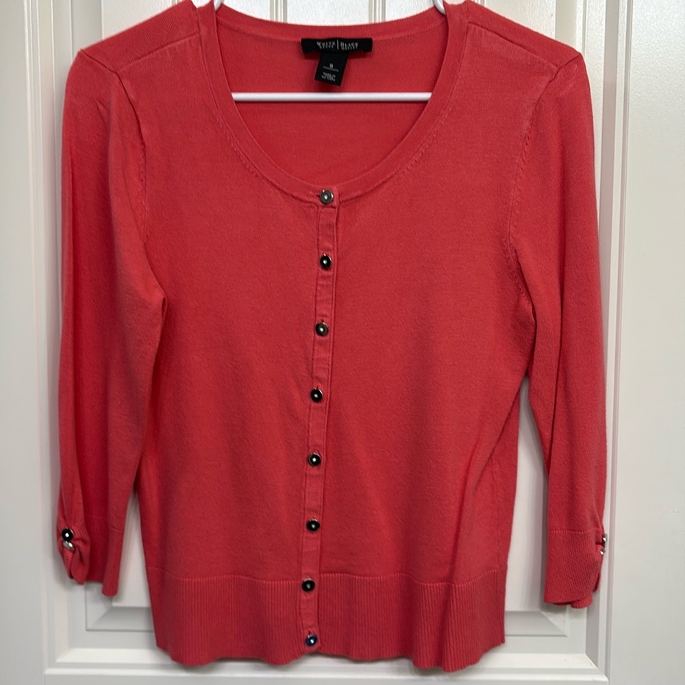 White‎ House Black Market Knit Button Down 
 Cardigan sweater size small Coral
